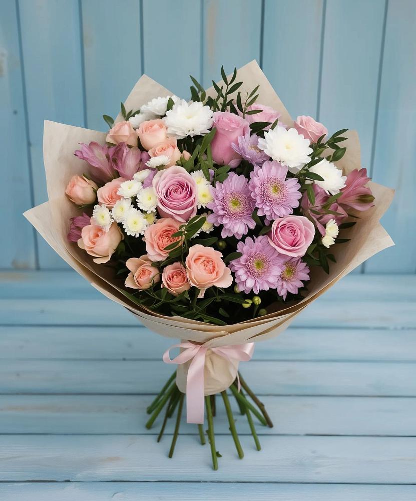 Букет цветов из: Хризантемы, Розы и Альстромерии в Посёлке Пеледуй