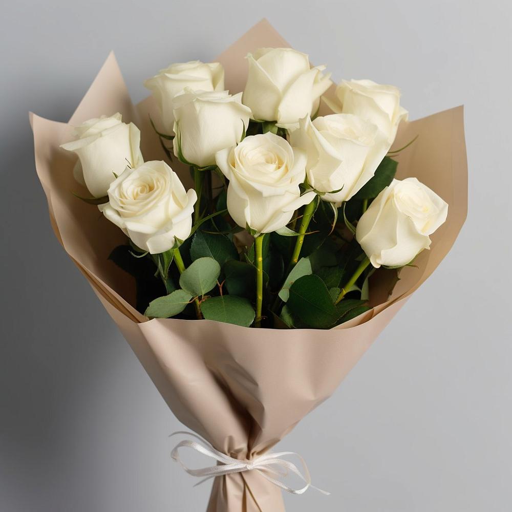 Букет 9 Белых роз Эдлесс Лав в Посёлке Пеледуй