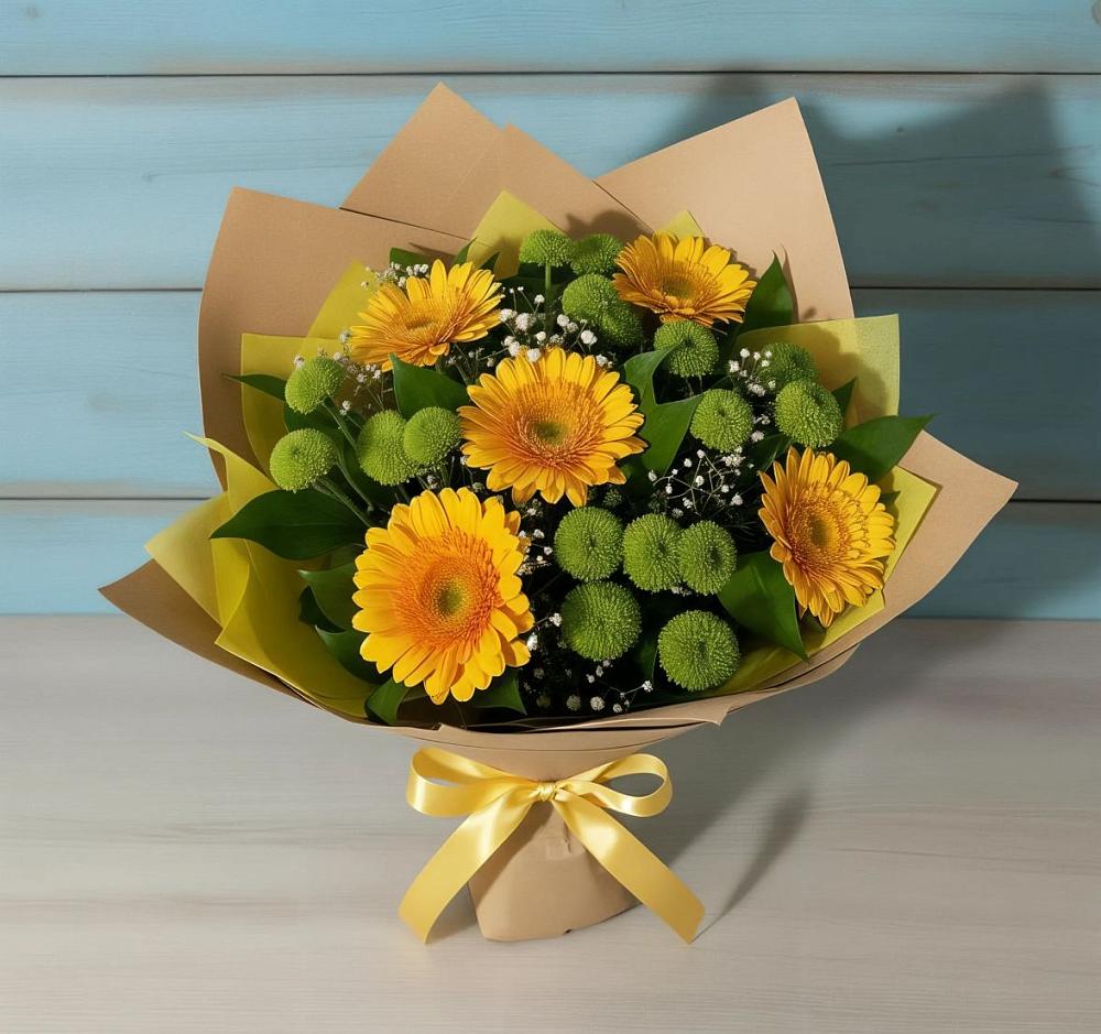 Букет цветов из: Герберы и Хризантемы в Посёлке Пеледуй