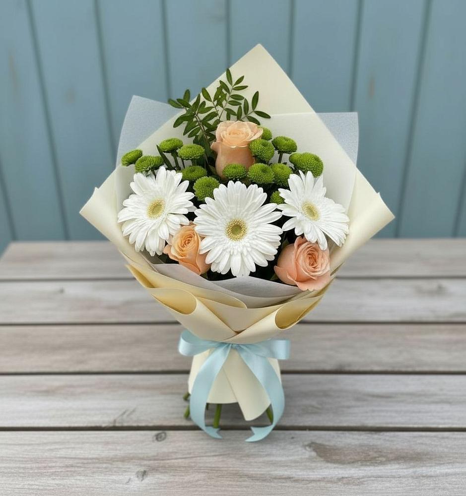 Букет цветов из: Герберы, Розы и Хризантемы в Посёлке Пеледуй
