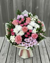Букет цветов из:  Альстромерии, Гвоздики, Розы и Хризантемы в Посёлке Пеледуй
