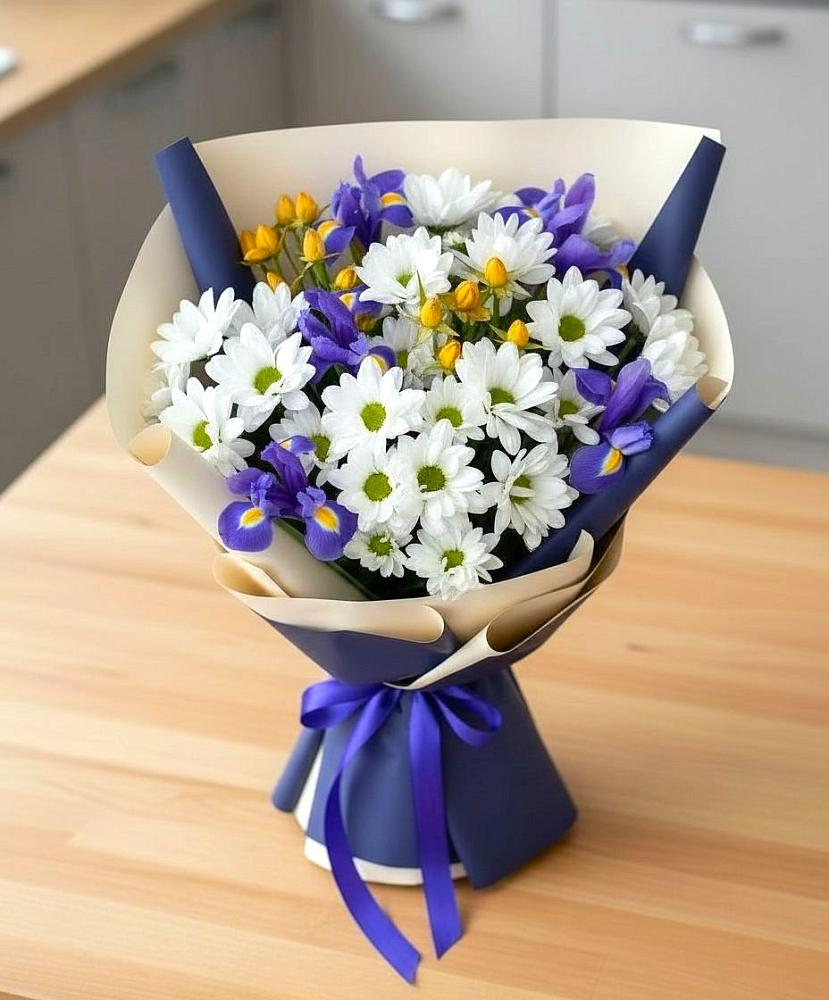 Букет цветов из: Розы, Ирисы и Хризантемы в Посёлке Пеледуй